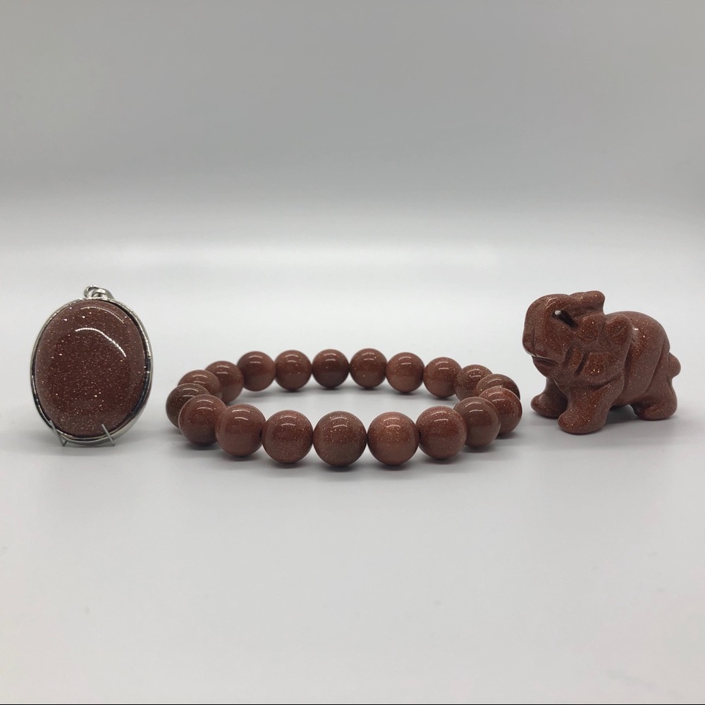 *BUNDLE* Gold Sandstone Necklace/Bracelet/Figurine